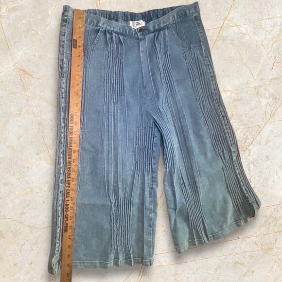 Flair Denim - Womens Vintage Blue Wide-Leg Cotton Blend Cropped Pants Y2K Retro Casual Comfort